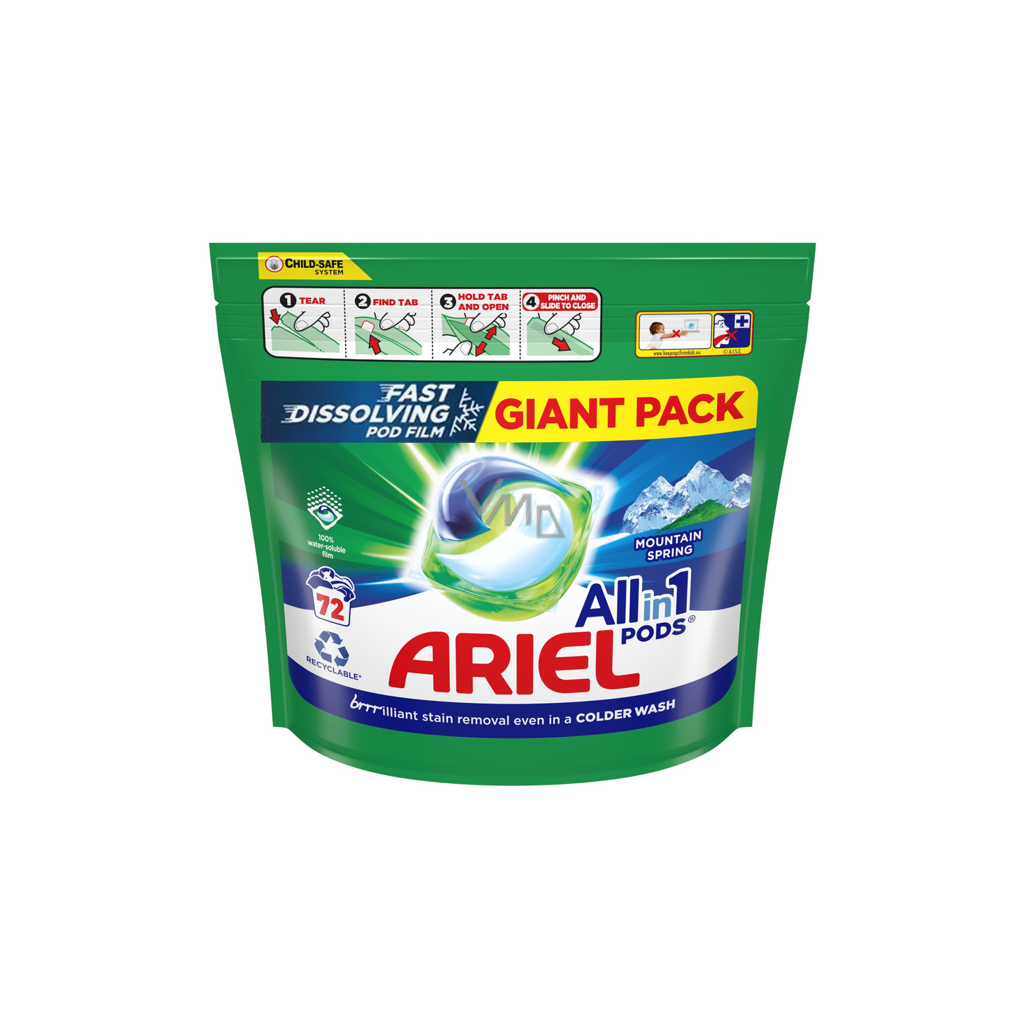 Ariel All in 1 Pods MOUNTAIN SPRING Giga Pack – 72 Kapsulės