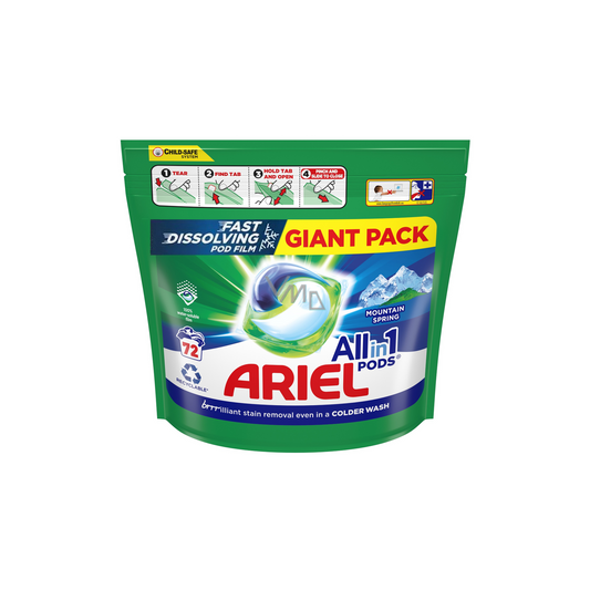 Ariel All in 1 Pods MOUNTAIN SPRING Giga Pack – 72 Kapsulės